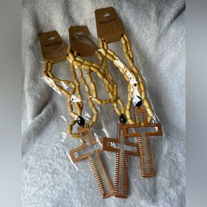 11 Wooden Beaded Cross Necklaces